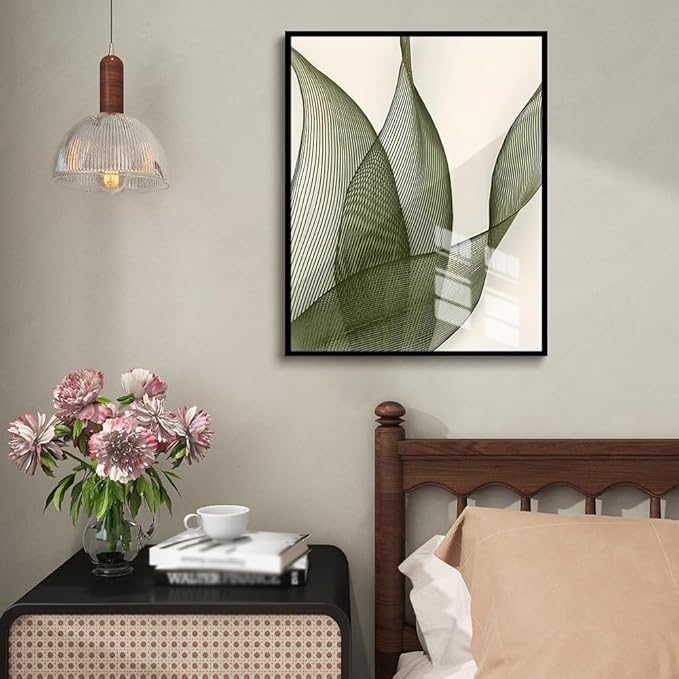 Green abstract art print poster, minimalist wall art, organic line plant printing, modern neutral style, suitable for living room, bedroom (24x36 inches, Unframed)