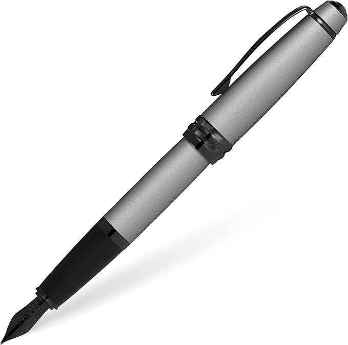 Cross Bailey Matte Gray Lacquer Stainless Steel Extra-Fine Nib Fountain Pen - Professional Fountain Pen for Effortless Writing - Refillable - Black Ink - Gift-Ready