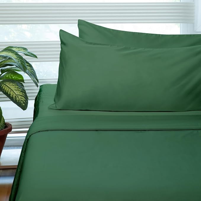 Fabdreams 100% Organic Cotton King Size Sheet Set | 400 Thread Count Sheet Set | GOTS Certified | Long Staple Cotton | Upto 17" Elasticised Deep Pockets | Soft Silky Shiny | Forest Green