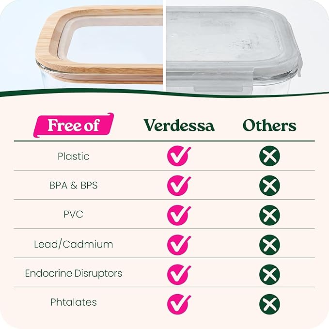 6-Pack Glass Food Storage Containers with Clear-Top Bamboo Lids – Plastic Free 27 Oz Glass Meal Prep Containers for Lunch, Eco Friendly Airtight Food Storage, Microwave & Freezer Safe