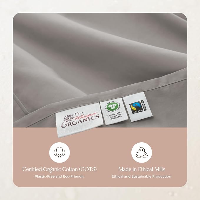 100% Organic Cotton Pillow Cases Queen Size Set of 2-100% Cotton Pillowcases GOTS Certified 300 Thread Count - Naturally Cooling Comfortable Breathable & Soft Pillow Cases (Classic Grey, Queen)