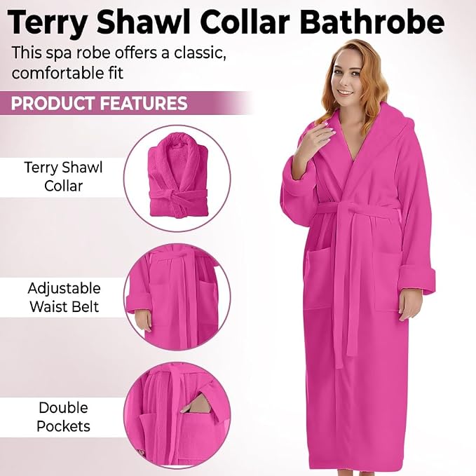 KAHAF COLLECTION Cotton Terry Robes for Women and Men, Terry Shawl Collar Bathrobe, ONE SIZE - UNISEX Men & Women Spa Robe