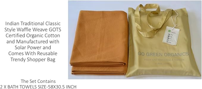 Waffle Bath Towel Pack of 2, 30.5x58 INCHES, 100% Organic Cotton, GOTS Certified (Apple Cinnamon) Super ABSORBANT & Quick Dry, NO SOFTENERS, Environment Friendly