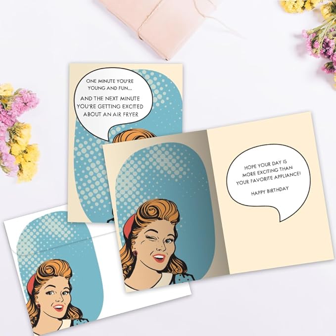 Tree-Free Greetings - Birthday Cards - Artful Designs - 2 Cards + Matching Envelopes - Made in USA - 100% Recycled Paper - 5 x 7 - Air Fryer (GT61256)
