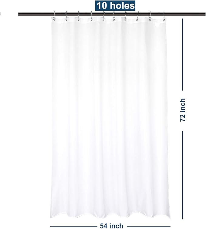 Barossa Design Waterproof Fabric Stall Shower Curtain Liner Microfiber 54" W x 72" H - Hotel Quality, Machine Washable, White Shower Liner for Bath Tub, 54x72