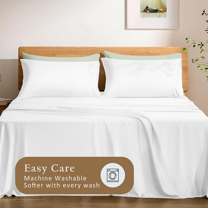 TOSMO Luxury Pillow Case Set of 2 - Cooling Viscose Derived from Bamboo, Oeko-TEX, Breathabl Silky Soft Pillow Cases with Envelope Closure (King / 20x40, Classic White)