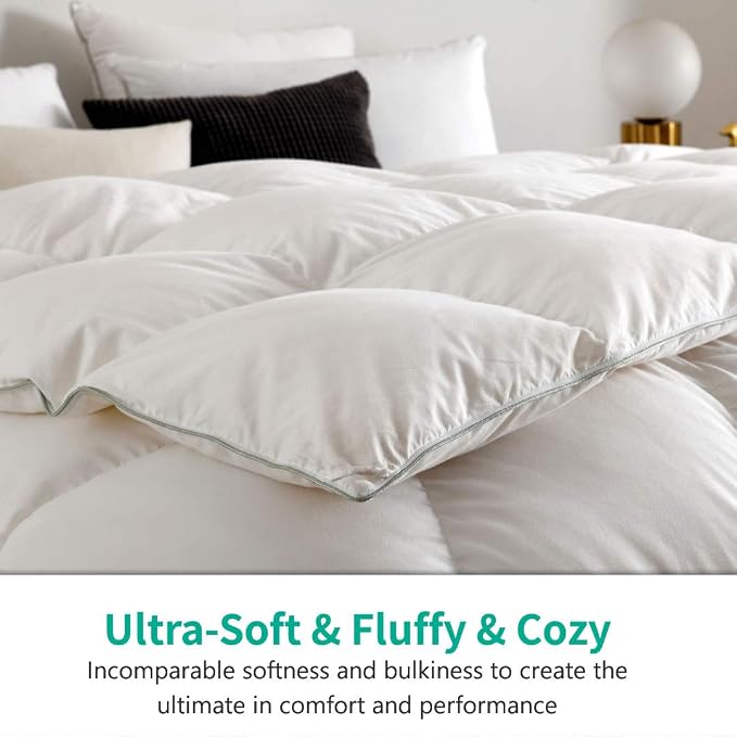 APSMILE Luxurious Queen Size Down Feather Fibers Comforter, Ultra-Soft All Season Duvet Insert, Fluffy Hotel Collection Down Feather Fibers Comforter with 8 Ties(90x90, White)