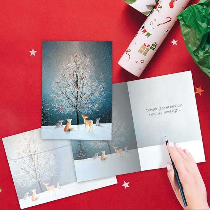 Tree-Free Greetings Holiday Greeting Card with Matching Envelope, Eco Friendly, Made in USA, 100% Recycled Paper, 5" x 7", Bird Tree (GO64228)