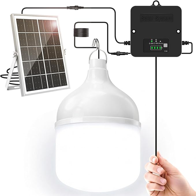 Solar Shed Light Indoor Outdoor, 6500K Daytime Available Pendant Light with Pull String, Power Display & Mode Indicator, IP65 Waterproof Solar Lights with 3 Lighting Modes for Garage Gazebo - 1 Pack