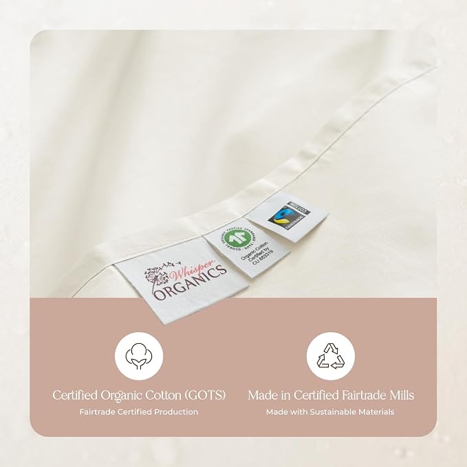 100% Organic Cotton Pillow Cases King Size Set of 2-100% Cotton Pillowcases GOTS Certified 500 Thread Count - Naturally Cooling Comfortable Breathable & Soft Pillow Cases (Natural, King)