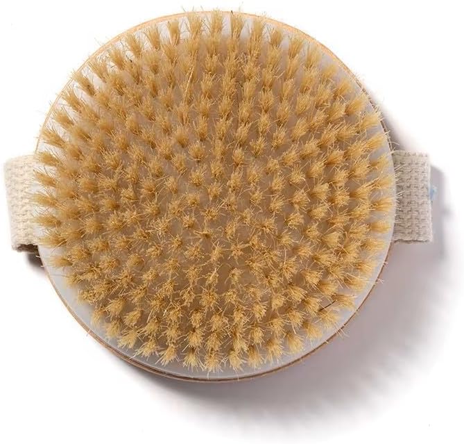 Joyful Living Round Dry Body Brush, Natural Boar Bristle | Handheld Wooden Scrubber, For Exfoliating, Cellulite & Detox, With Storage Bag