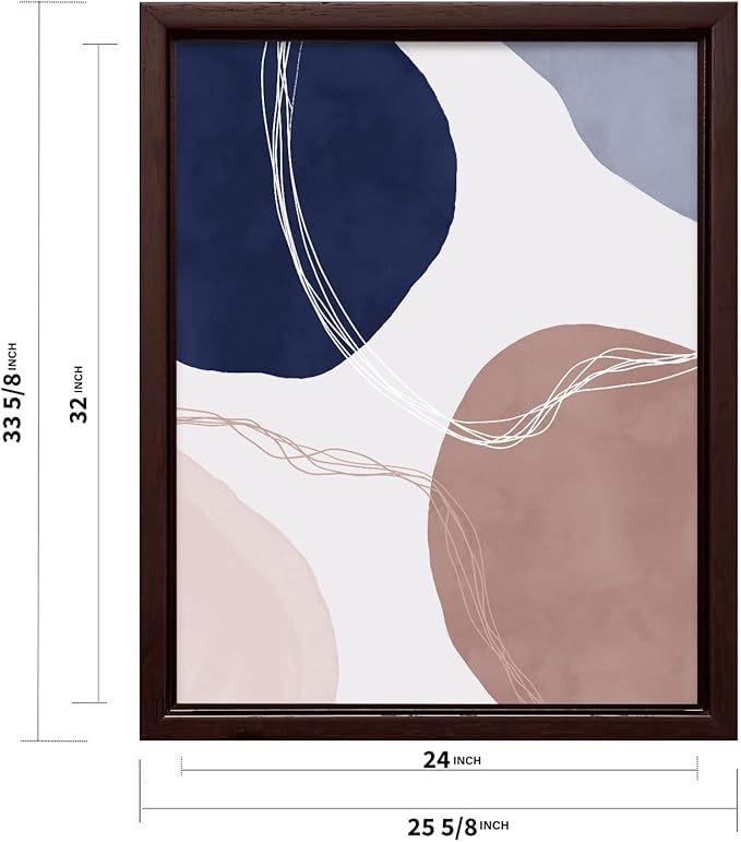 Monem Art Abstract Organic Shapes Print - Scandinavian Blue Geometric Poster - Wall Decor for Living Room, Bedroom or Office - 24x32 Brown Framed CANVAS Wall Art by Mareike Bohmer
