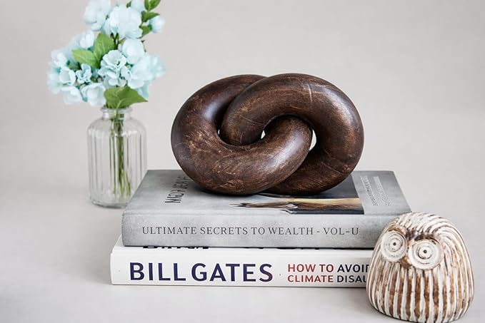 Knot Coffee Table Home Console Table Decor Items Book Shelf Decor Accents Living Room Wood Knot Decor Chain Link Decor - Housewarming, Anniversary Wedding Gift Ideas (Walnut Wood)