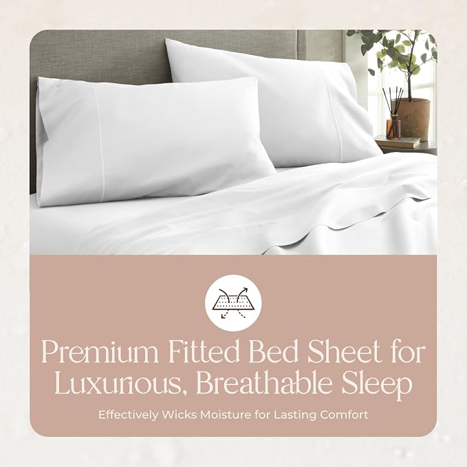 Organic Queen Fitted Sheet Only Deep Pocket - 100% Organic Cotton Sheets with Soft Breathable 500 Thread Count Sateen Weave GOTS & Fairtrade Certified - Fitted Bed Sheets Only (White, Queen)
