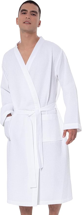 SEYANTE Turkish Cotton Waffle Robe for Men – Organic GOTS Certified Spa Bathrobe, Lightweight Kimono, Soft Cotton Bathrobe
