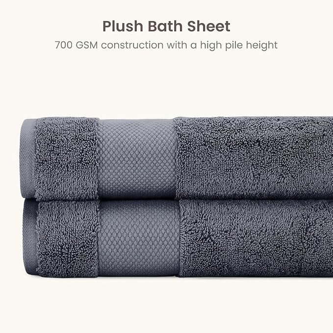 BIOWEAVES 100% Organic Cotton Bath Sheet Set of 2 | Soft Oversized Bath Towels | 700 GSM Premium Bath Towel Sheet Set GOTS Certified - Charcoal