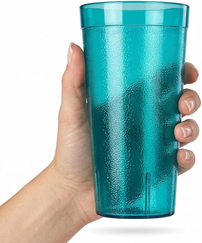 Oojami Set of 16 Plastic Tumblers, 20-Ounce Reusable Cups, BPA-Free & Shatterproof, Stackable Restaurant-Style Drinking Glasses for Water, Juice, and Everyday Use, Dishwasher Safe