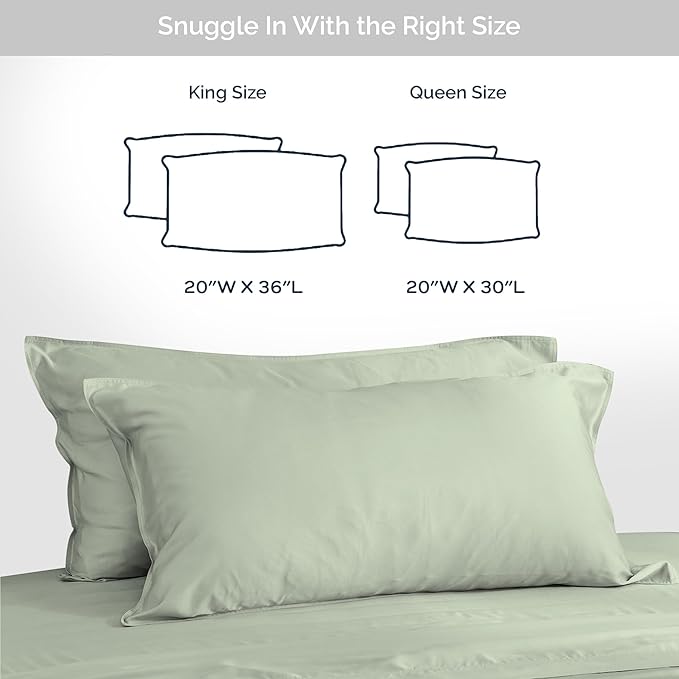 Pillow Cases Queen Size Set of 2 Pillowcases 100% Viscose from Bamboo Cooling Pillowcases, Soft & Breathable Pillow Case with Envelope Closure, Green Pillow Cases (Sage)