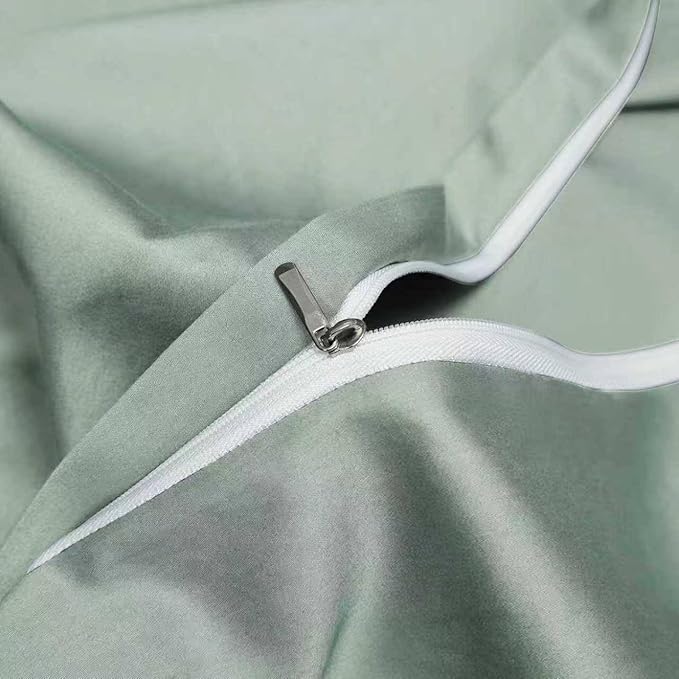 Sage Green Cotton Duvet Cover Set Twin 100% Long-Staple Cotton Sateen Bedding Set, Soft Breathable Smooth Organic Pure Cotton Plain Comforter Cover, Luxury Minimalist Bedroom Decor for All Season