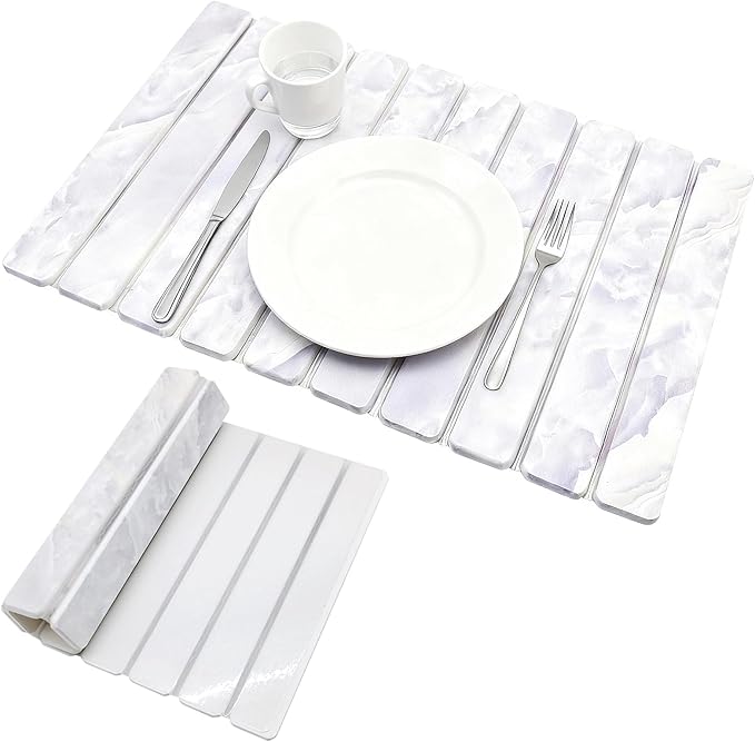 Elegant Grey Marble Drying Mat, Collapsible & Extra Large Absorbent Diatomite Stone Tray for Kitchen Counter, Quick Dry Dish Drying Pad for Dishes, Cups, Pots & Utensils 24”x16”