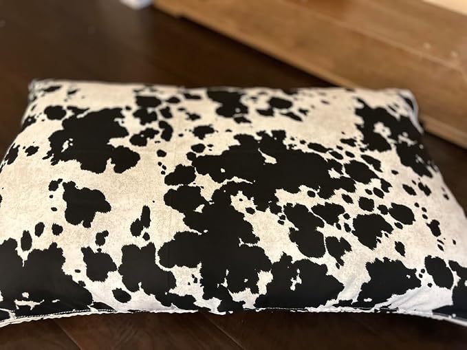 Natural Cotton Canvas Dog Bed – Raw Cotton Filled Pet Cushion Insert, Breathable Eco-Friendly Dog Mattress, Durable Washable Cover with Zipper (Cow Print Black White, Large 48"x30"x5")