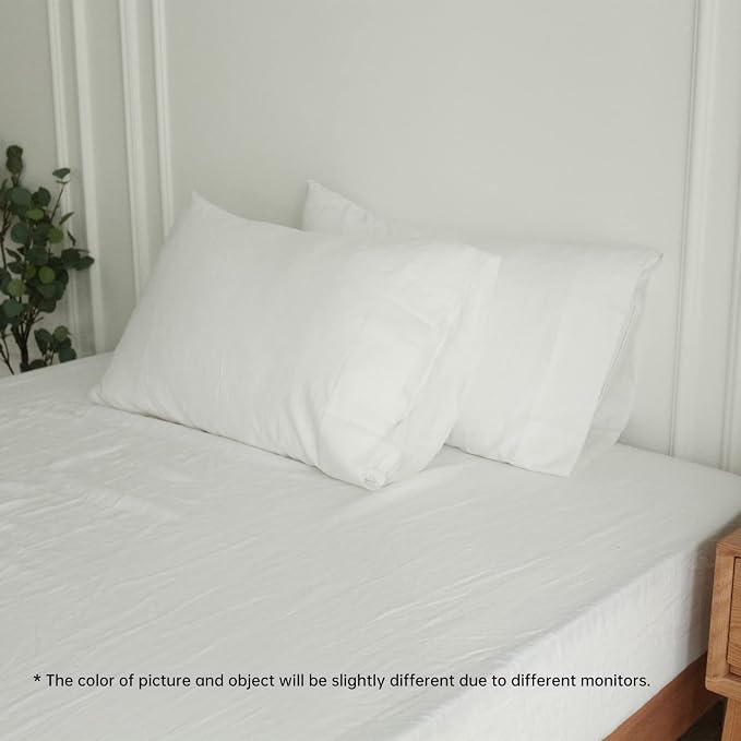Simple&Opulence Linen Pillowcases 1 Pair Basic Style 55% Euro Linen 45% Cotton Blend Solid Color Flax Shams Set of 2, Standard Queen Size 20"x30", White