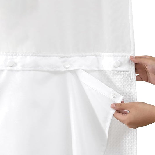 eachope 1 Pack Extra Long Fabric Snap-in Shower Curtain Liner Replacement,Compatible with No Hook Shower Curtain with Snap in Liner, Removable & Water-Repellent,Machine Washable,70x66,White