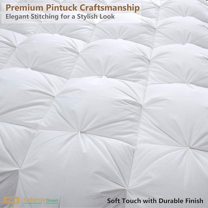 Super King Size Down Alternative Comforter 110x96 Inch White – 500 GSM Ultra Soft Breathable, Luxury Pintuck Pinch Pleat, All Season Duvet Insert with Corner Tabs, Machine Washable