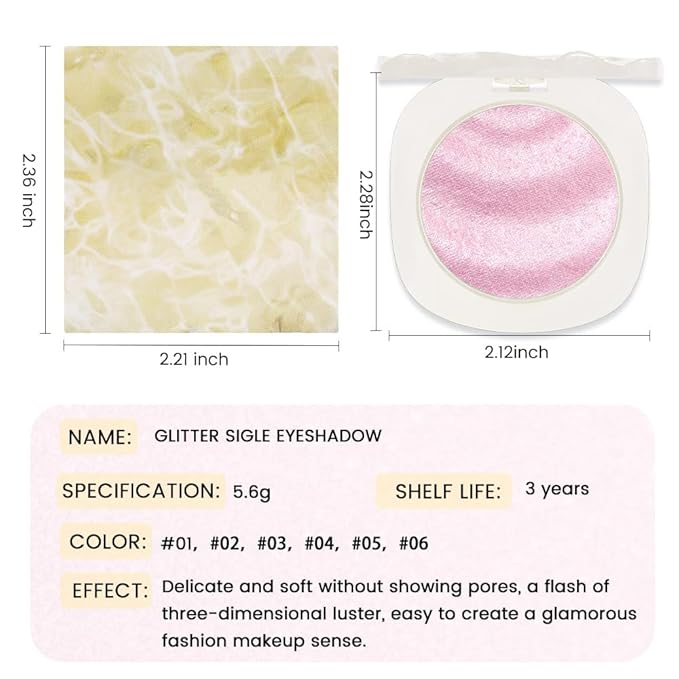 Pink Shimmer Glitter Sparkling Monochrome Eyeshadow Palette,Metallic Single Eye Shadow Palette for Older Women,Long Lasting Naturing-Looking Eye Makeup