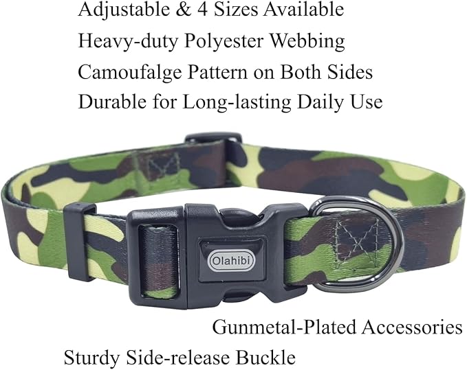 Dog Collar Leash Set, Camouflage Pattern, Polyester Material, Adjustable Collar and 5ft Matching Leash, for Small Dogs.(S, Camo)