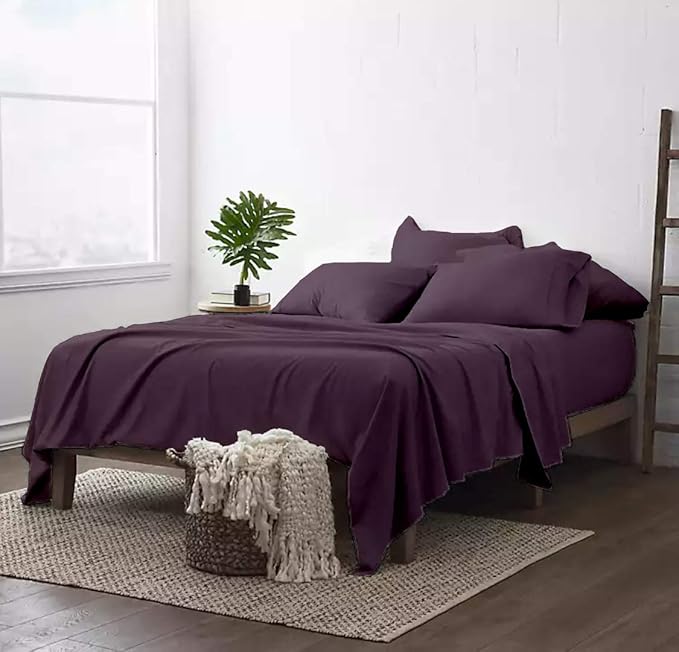 100% Real Certified Organic Cotton Bedsheet Set, RV-King Size 6 Piece 800-Thread-Count Sheet Set, [1 Fitted + 1 Flat + 4 Pillowcases], Extra 30" Deep Pocket - Plum