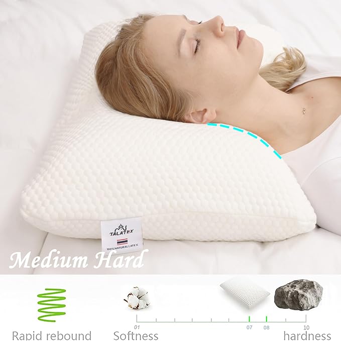 Talatex Talalay 100% Natural Premium Latex Pillow, Helps Relieve Pressure, No Memory Foam Chemicals, Perfect Package Best Gift with Removable Tencel Cover (Standard（23.4"×15.7"×4.9"）, Firm)