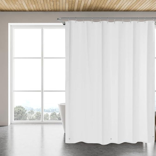 TIKABC White Shower Curtain Liner, 4G PEVA Shower Liner, Plastic Peva Waterproof Shower Curtains, 72x72 inch with Grommet Holes 3 Magnetic Weights
