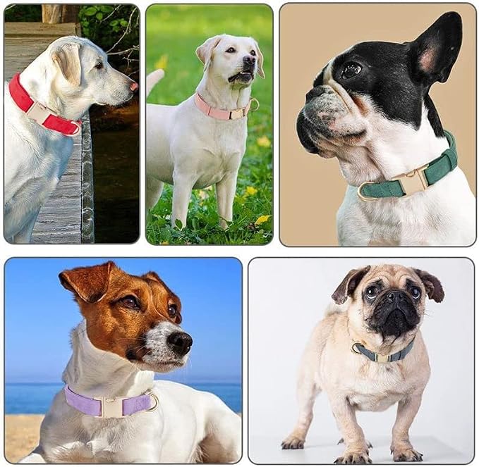 Soft Cotton Dog Collar with Metal Buckle Adjustable Heavy Duty Comfy Corduroy Collars for Small Medium Large Dogs,Red,Medium