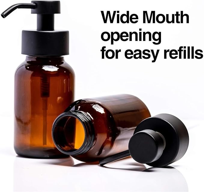 Lotion Dispenser Hand and Dish Soap Dispenser Set for Kitchen Amber Glass Bottles Soap Pump