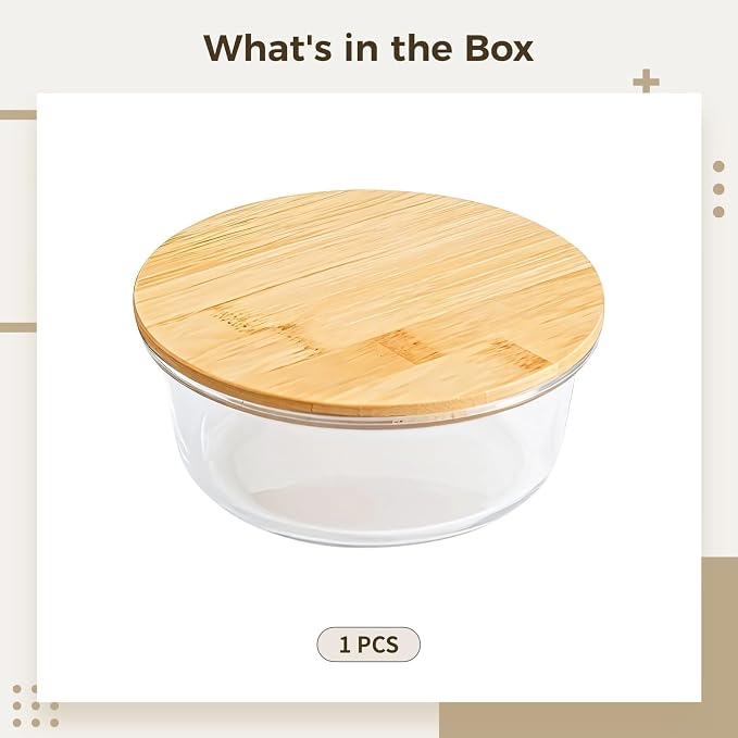 Bamboo-Lid Glass Food Storage Bowl, 620 Ml Capacity, Microwave Safe, Dishwasher Friendly, for Kitchen, Household, & Travel