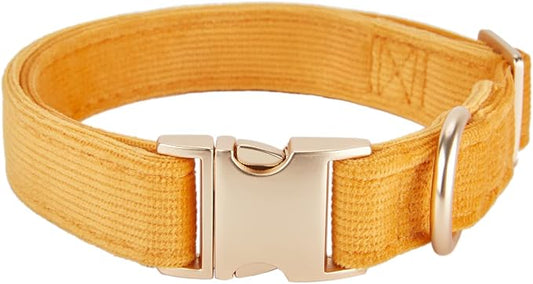 Soft Cotton Dog Collar with Metal Buckle Adjustable Heavy Duty Comfy Corduroy Collars for Small Medium Large Dogs,Orange,Large