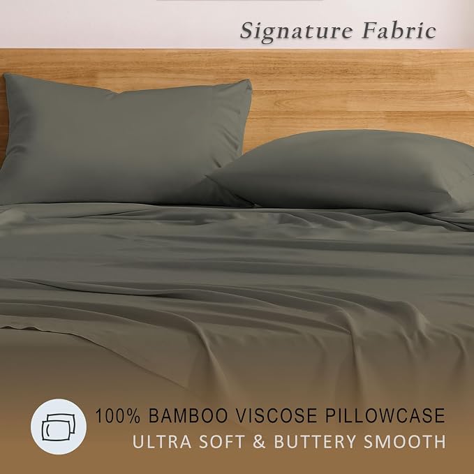 TOSMO Luxury Pillow Case Set of 2 - Cooling Viscose Derived from Bamboo, Oeko-TEX, Breathabl Silky Soft Pillow Cases with Envelope Closure (Queen, Charcoal)