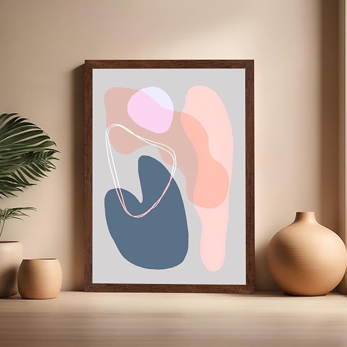 Monem Art Abstract Organic Shapes Print - Minimal Scandinavian Line Art Poster - Wall Decor for Living Room, Bedroom or Office - 16x20 Brown Framed Wall Art by Mareike Bohmer