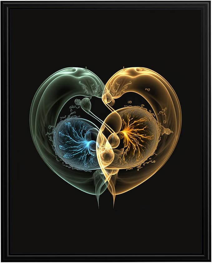 InkFlow Posters Abstract Heart Poster - Colorful Fractal Digital Art - Vibrant Green and Yellow Swirls for Living Room, Bedroom, Home - Modern Wall Decor - 16x20 Unframed Canvas Print