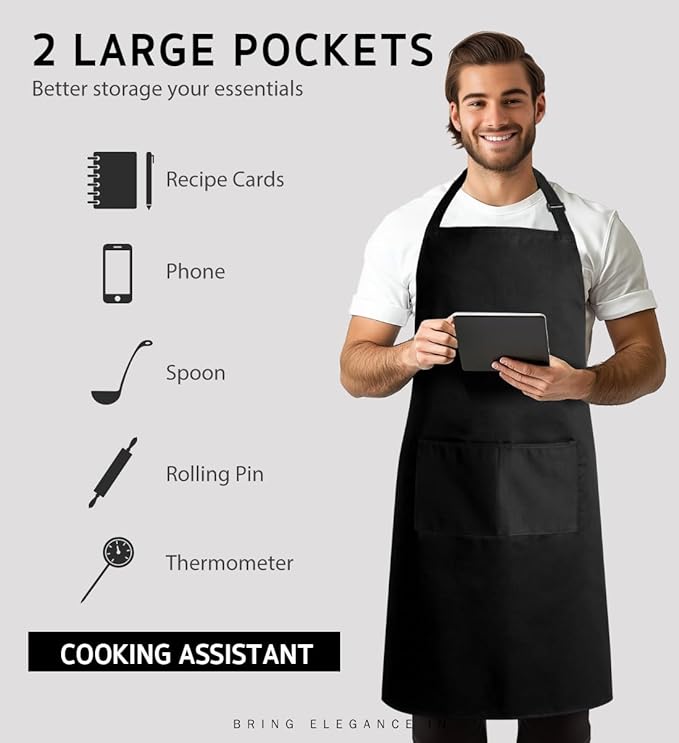 Syntus Apron for Men Women, Adjustable Cooking Kitchen Chef Aprons with 2 Pockets