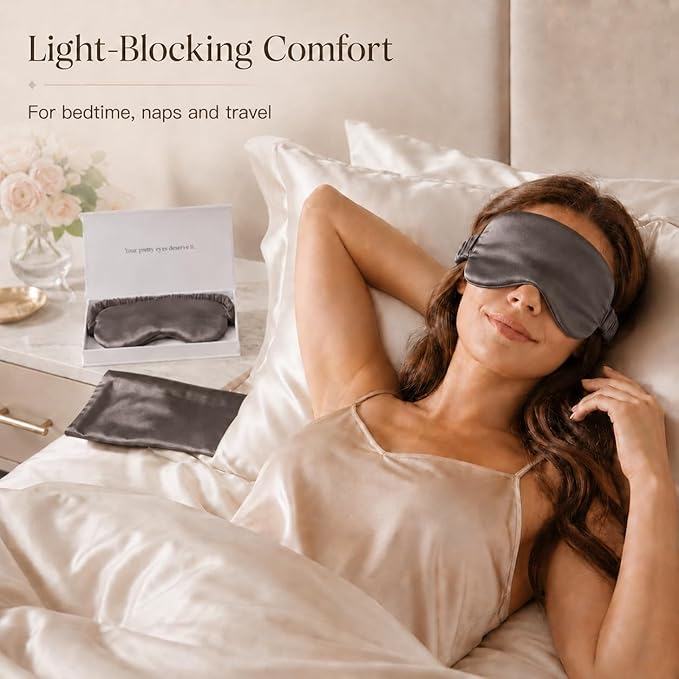 Silk Sleep Mask Light Blocking Luxury 100% Mulberry 19mm Silk Eye Mask Eye Cover Blindfold Ultra Soft Light & Comfy Anti Aging Skin Care with Travel Bag Gift Package