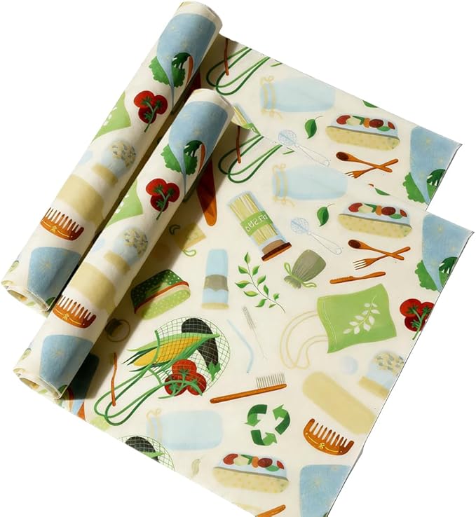 Organic Beeswax Food Wraps 2-Pack, 12x40 Inch Reusable Beeswax Paper - Natural Compostable Eco-Friendly Bowl Cover, Plastic Wrap & Foil Alternative for Bread, Sandwich, Cheese Freshness