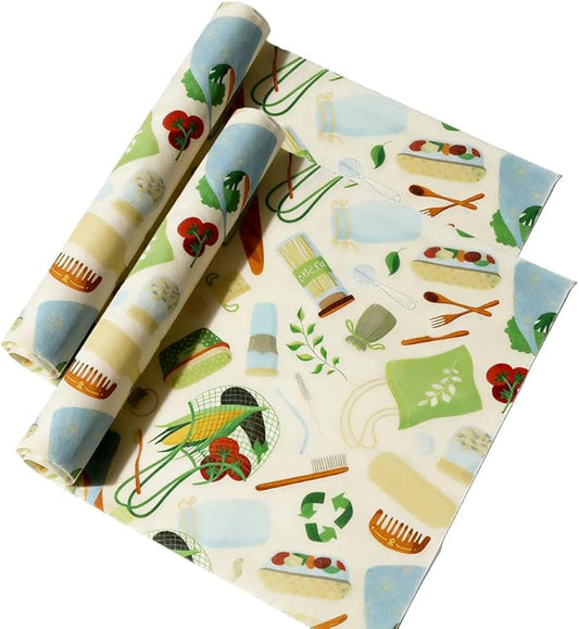 Organic Beeswax Food Wraps 2-Pack, 12x40 Inch Reusable Beeswax Paper - Natural Compostable Eco-Friendly Bowl Cover, Plastic Wrap & Foil Alternative for Bread, Sandwich, Cheese Freshness