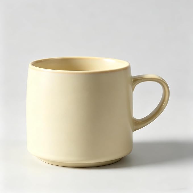 12oz Japanese Style Minimalistic Asian Rustic Reactive Glaze Ceramic Pottery Coffee Mug, Lead-Free Glaze earthen Tea Mug,Tea cup with handle, stoneware mugs, Microwave and Dishwasher Safe (Biege)
