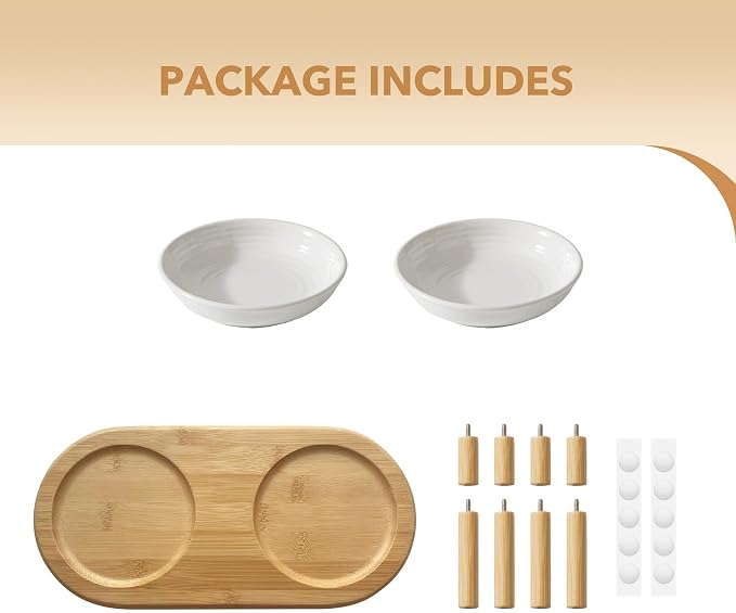 Havniva Elevated Cat Bowls Raised Ceramic Cat Bowl, 5.7” Wide Opening Cat Food Bowl Whisker Friendly Cat Dish Anti-Slip with Bamboo Stand, Shallow Pet Food & Water Bowl for Indoor Cats