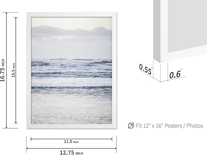 Monem Art Pastel Ocean Waves Seascape Photography Print - Minimalist Coastal Landscape Art Poster - Wall Decor for Living Room, Bedroom or Office - 12x16 White Framed Wall Art by Mareike Bohmer