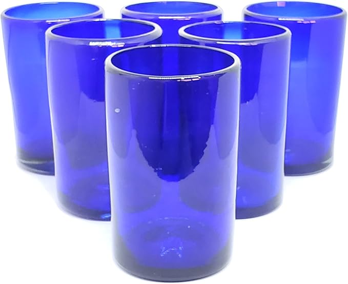 Solid Cobalt Blue 14 oz Drinking Glasses (set of 6), Recycled Glass, Lead-free, Toxin-Free (14oz Drinking)