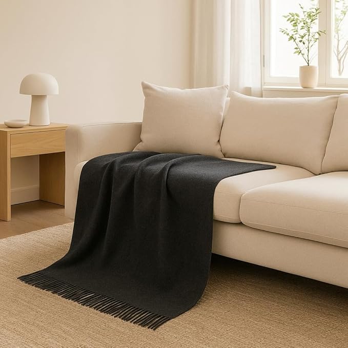 Lincove Pure Cashmere-Merino Wool Blanket - Warm & Soft Throw Blanket - 74"x55" Comfortable and Cozy Throw Blankets for Couch, Sofa, or Chair - Lightweight and Classic Throws - Graphite