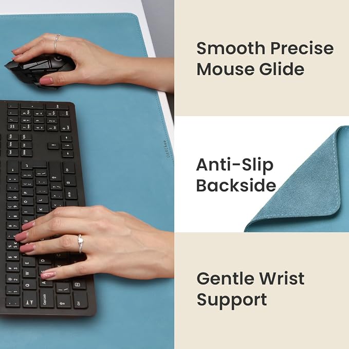 Full Grain Genuine Leather Desk Pad – Sky Blue (XL) - Premium Desk Mat with Non-Slip Backing, Thick 3mm, Office Desk Protector for Work & Gaming (Extra Large 35.4 x 15.7 inch)